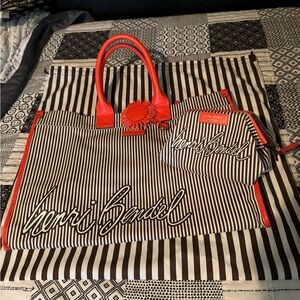 Henri Bendel Bag Stripe Canvas Tote, Pouch & Dust bag